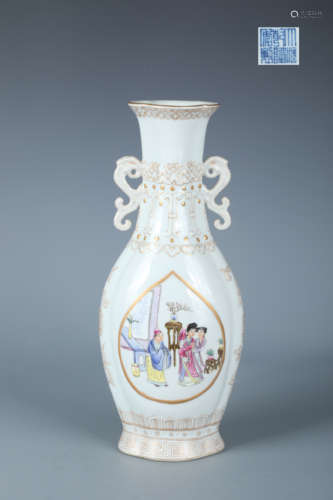 White-Glazed Figure Handles Vase