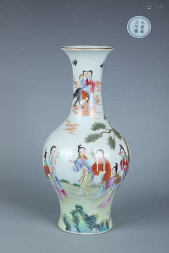 Famille Rose Figure Guanyin Vase