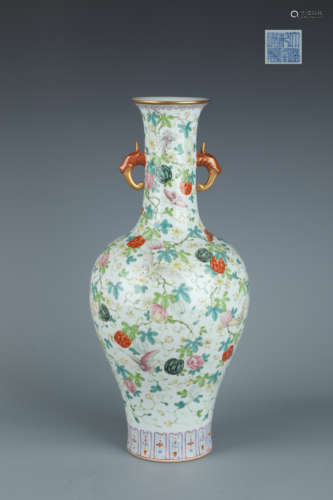 Famille Rose Butterfly Handles Vase