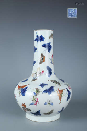 Blue and White Famille Rose Butterfly Globular Vase