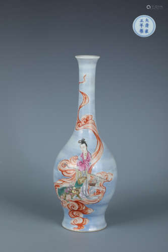 Famille Rose Figure Long Neck Vase