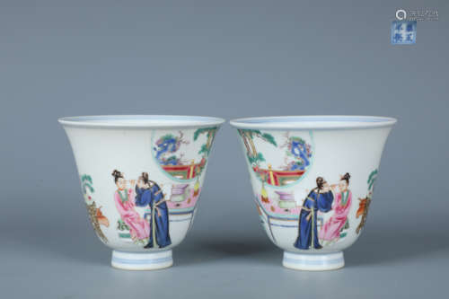 A Pair of Enamel Figure Teacup