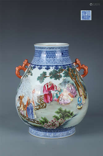 Blue and White Famille Rose Arhats Zun Vase