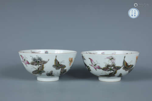 A Pair of Famille Rose Gilt Butterfly Bowl