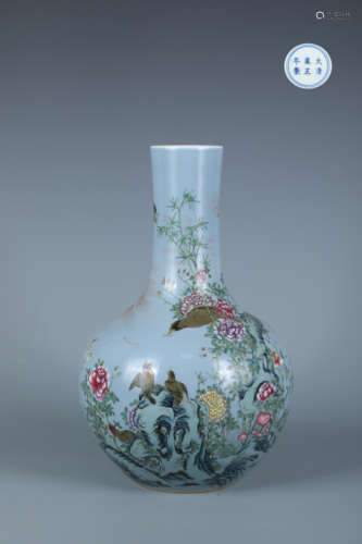 Blue-Glazed Famille Rose Globular Vase