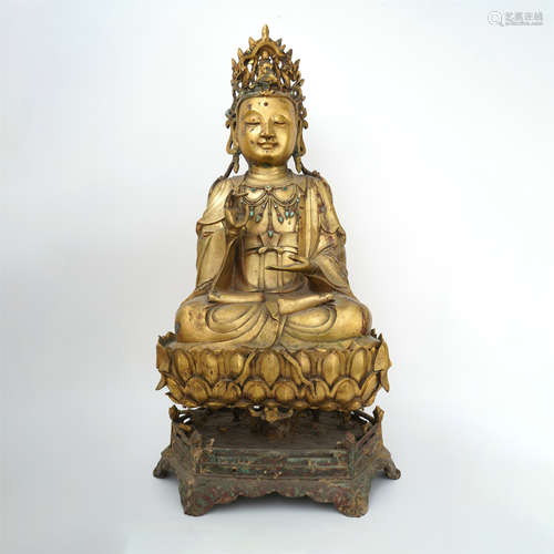 Gilt Bronze Figure of Guanyin with Lotus Base