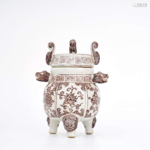 Underglazed Red Tripod Incense Burner