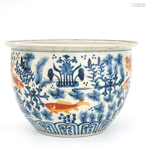 Blue and White Jar with Fish Design