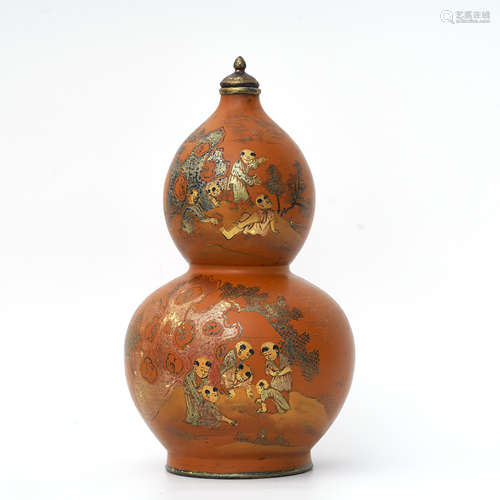 Iron-Red Gilt Double-Gourd Vase