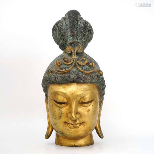 Gilt Bronze Head Statue of Guanyin