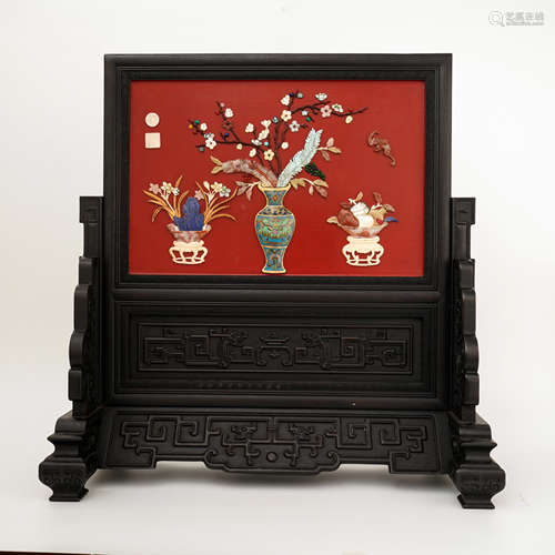 Embellished Lacquer Panel with Antiques