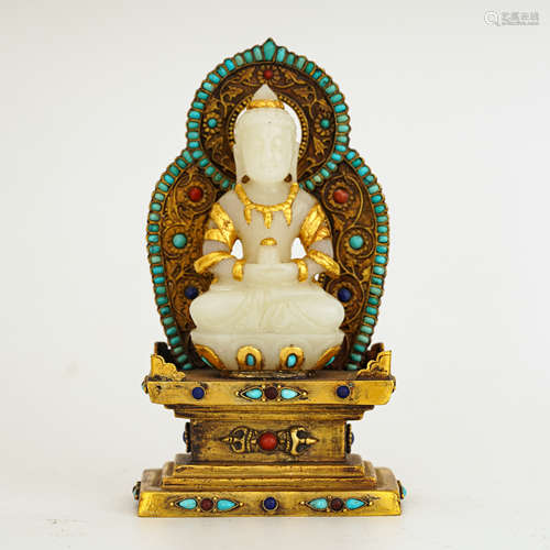 Nephrite Inlaid with Gold Figure of Buddha