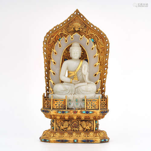 Nephrite Inlaid with Gold Figure of Buddha