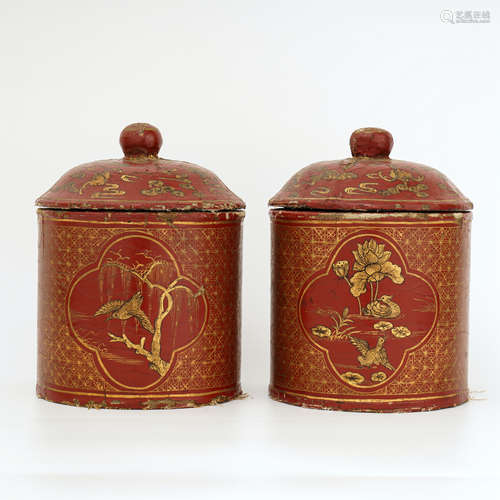 A Pair of Chinese Lacquer Gilt Jar and Cover