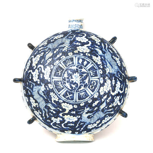 Ming Dynasty Blue and Flower Moon Flask