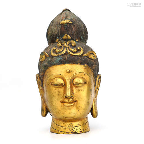 Gilt Bronze Head Statue of Guanyin