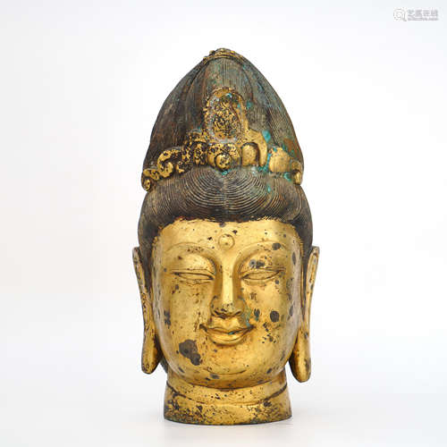 Gilt Bronze Head Statue of Guanyin