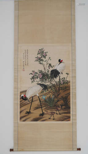 Twin Cranes，Painting by Ma Jin