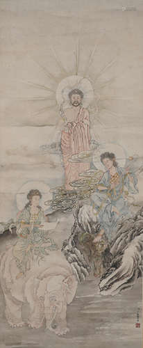 Chinese Buddhist Figure Painting by Ding Guanpeng