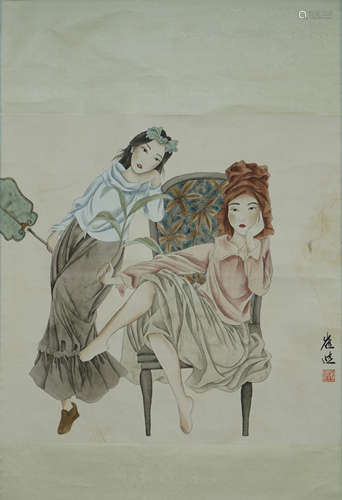 Chinese Figure Painting by Cui Jin