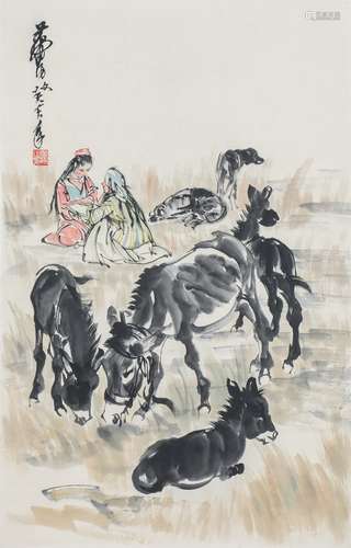 黃胄    放驢圖