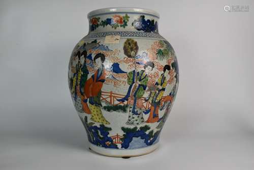 A Blue and White Wucai Lady Jar