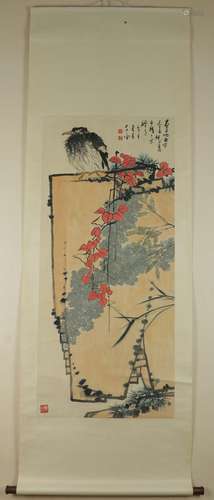 A Chinese Painting of Flower and Bird, Pan Tian Shou Mark