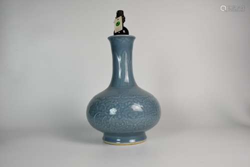 A Sky Blue Glazed Interlocking Lotus Porcelain Vase