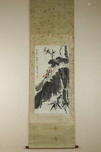 A Chinese Painting of Flower and Bird, Lou Shi Bai Mark