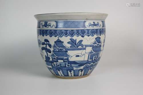 A Blue and White Landscape Jar