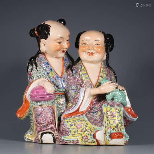 A Porcelain Sculptured Two Immortals Ornament