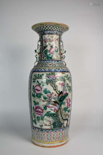 A Famille Rose Flower and Bird Vase