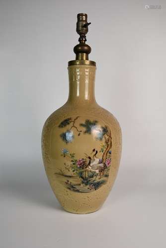 A Yellow Glazed Flowers and Bird Vase