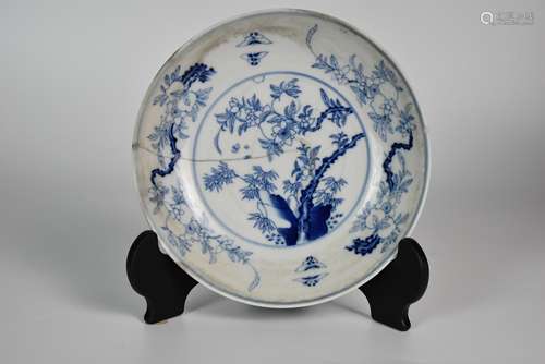 A Blue and White Peach and Bamboo Plate