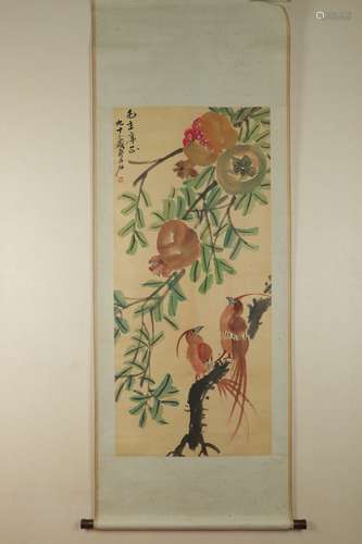 A Chinese Painting of Flower and Bird, Qi Bai Shi Mark