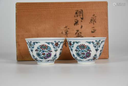 A Pair of Doucai Interlocking Lotus Cups