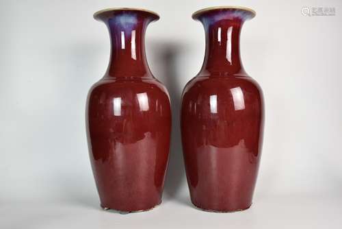 A Pair of Altar-red Glazed Vase