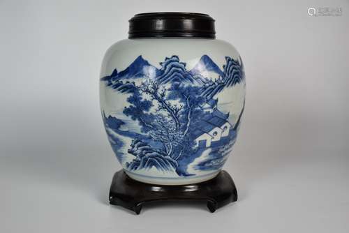 A Blue and White Landscape Jar