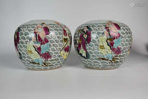 A Pair Famille Rose with Eight Immortals Jars