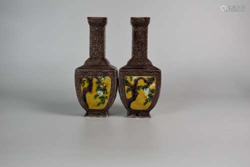 A Pair of Sancai-glazed Squared Vases