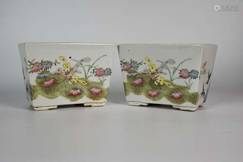 A Pair of Famille Rose Flower Pot