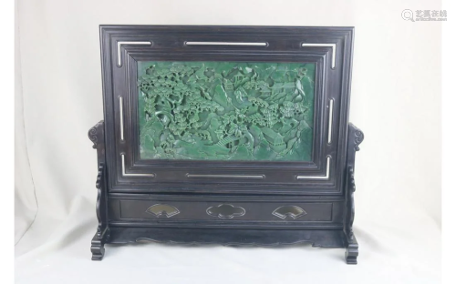 Chinese Green Jade Table Screen