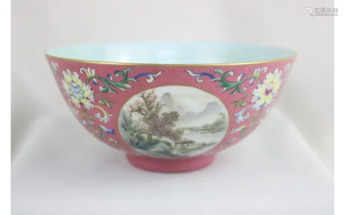 Chinese Ruby Ground Famille Rose Porcelain Bowl