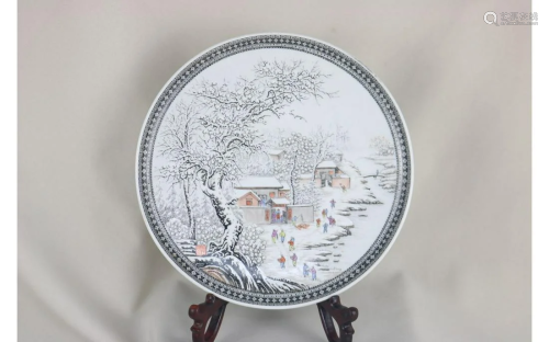 Chinese Grisaille Rose Plate
