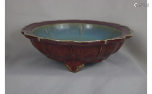 Chinese Red Glazed Porcelain Tripod Basin