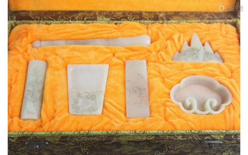 A Set of Chinese White Jade Scholar Wares