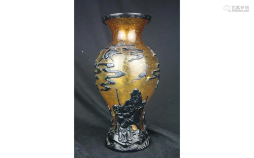 Chinese Yellow Overlay Glass Vase