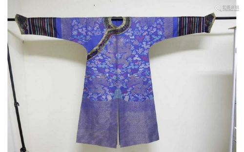 19 th Century Chinese Embroidered Silk Dragon Robe