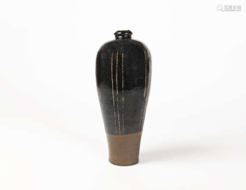 宋代-磁州窯黑釉線條梅瓶