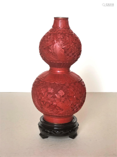 A Carved Red Lacquer Gourd (Hulu) Vase, 20th Century